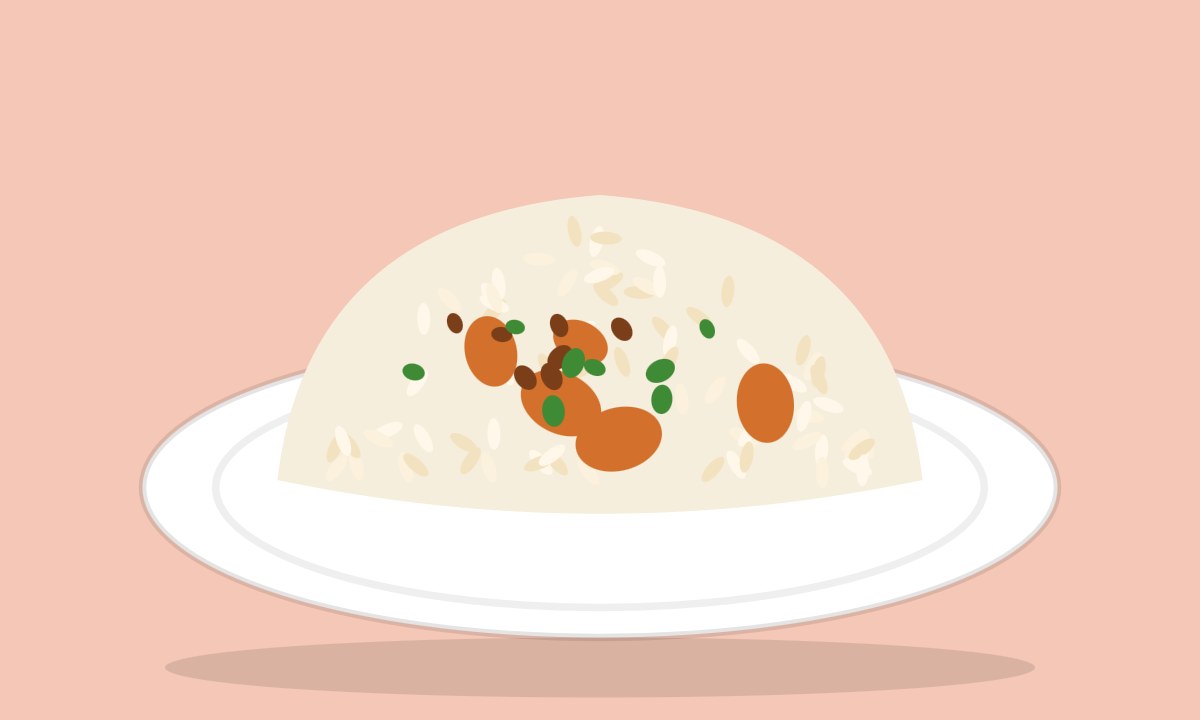 A drawing of Chicken Schezwan Rice